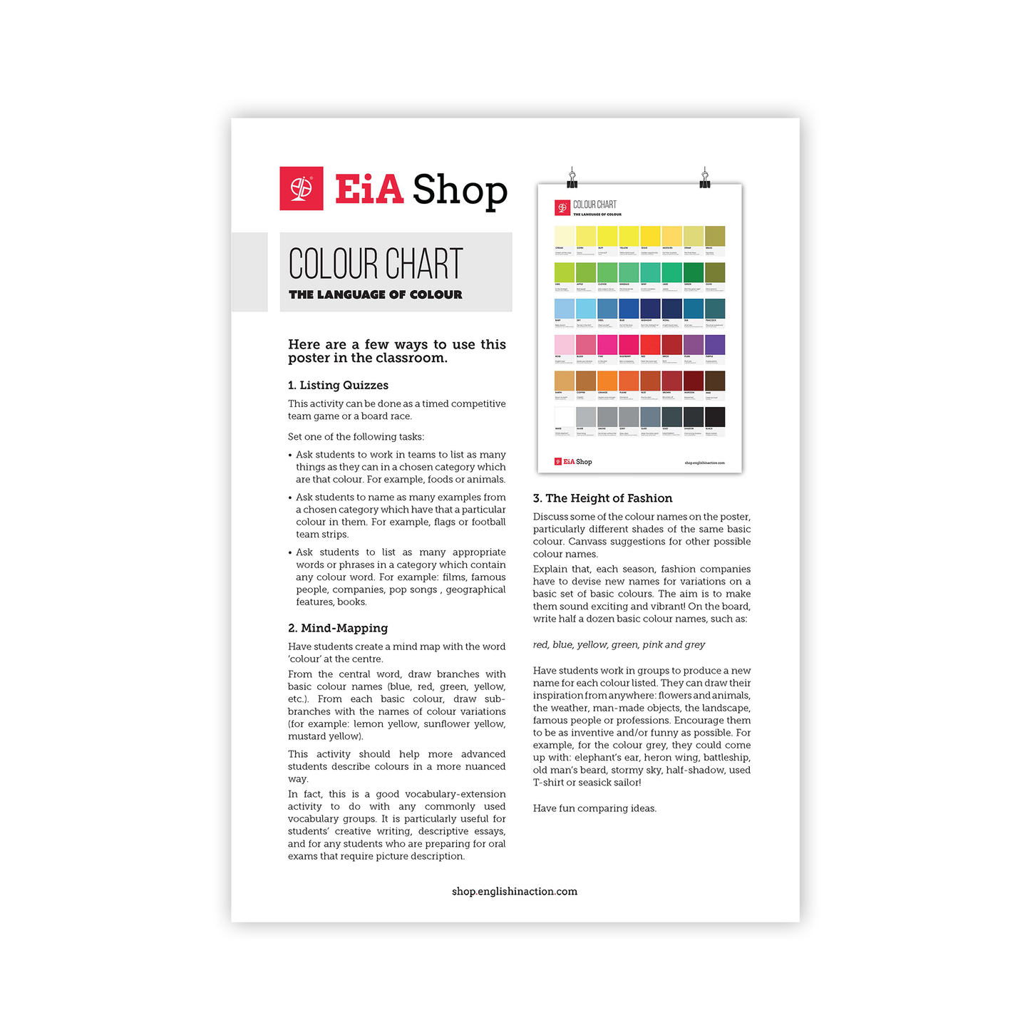 English Colour Chart Poster | EFL Resource for Colour Idioms and Visual Learning - TEFL-Toolkit.com