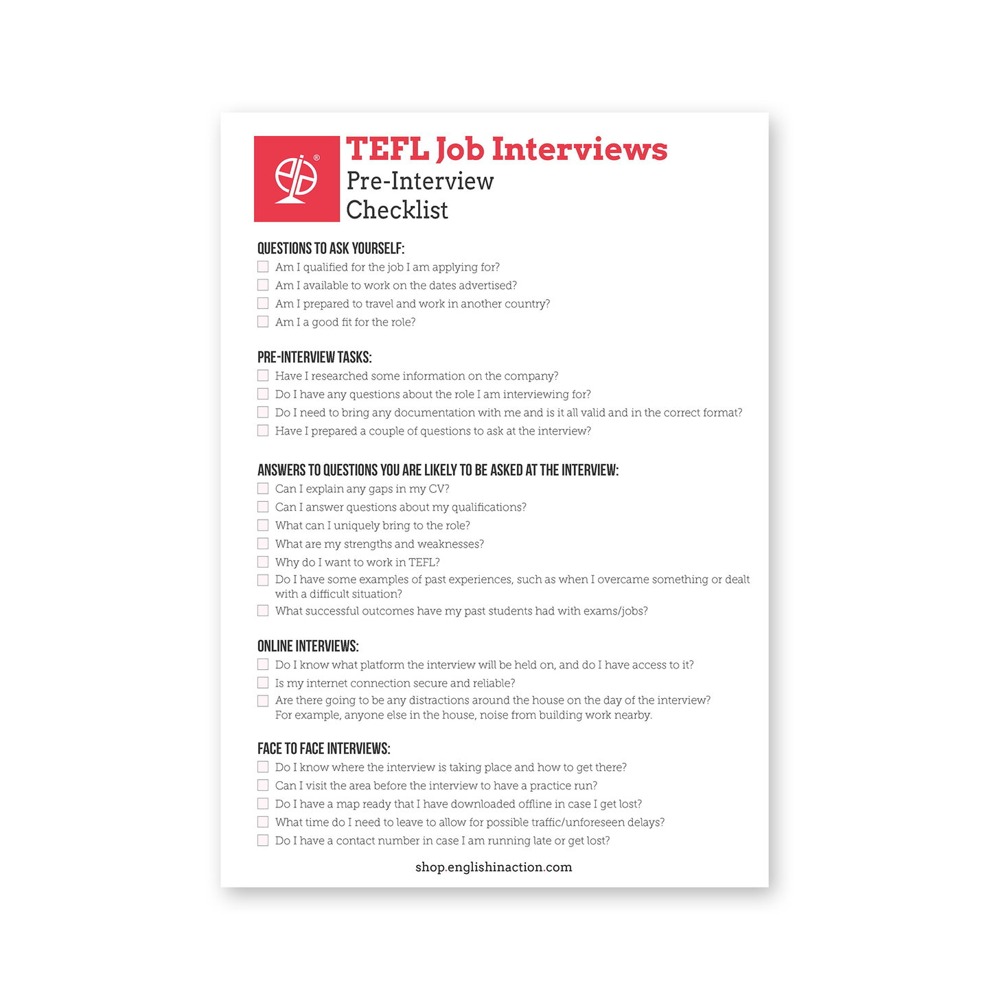 TEFL Pre-Interview Checklist | EFL Resource - TEFL-Toolkit.com