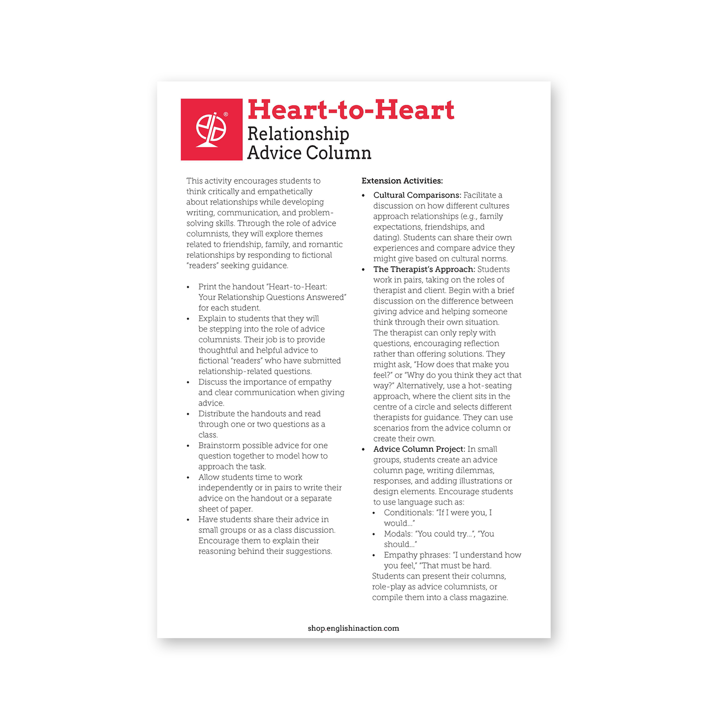 Relationship Advice Column | EFL Worksheet - TEFL-Toolkit.com