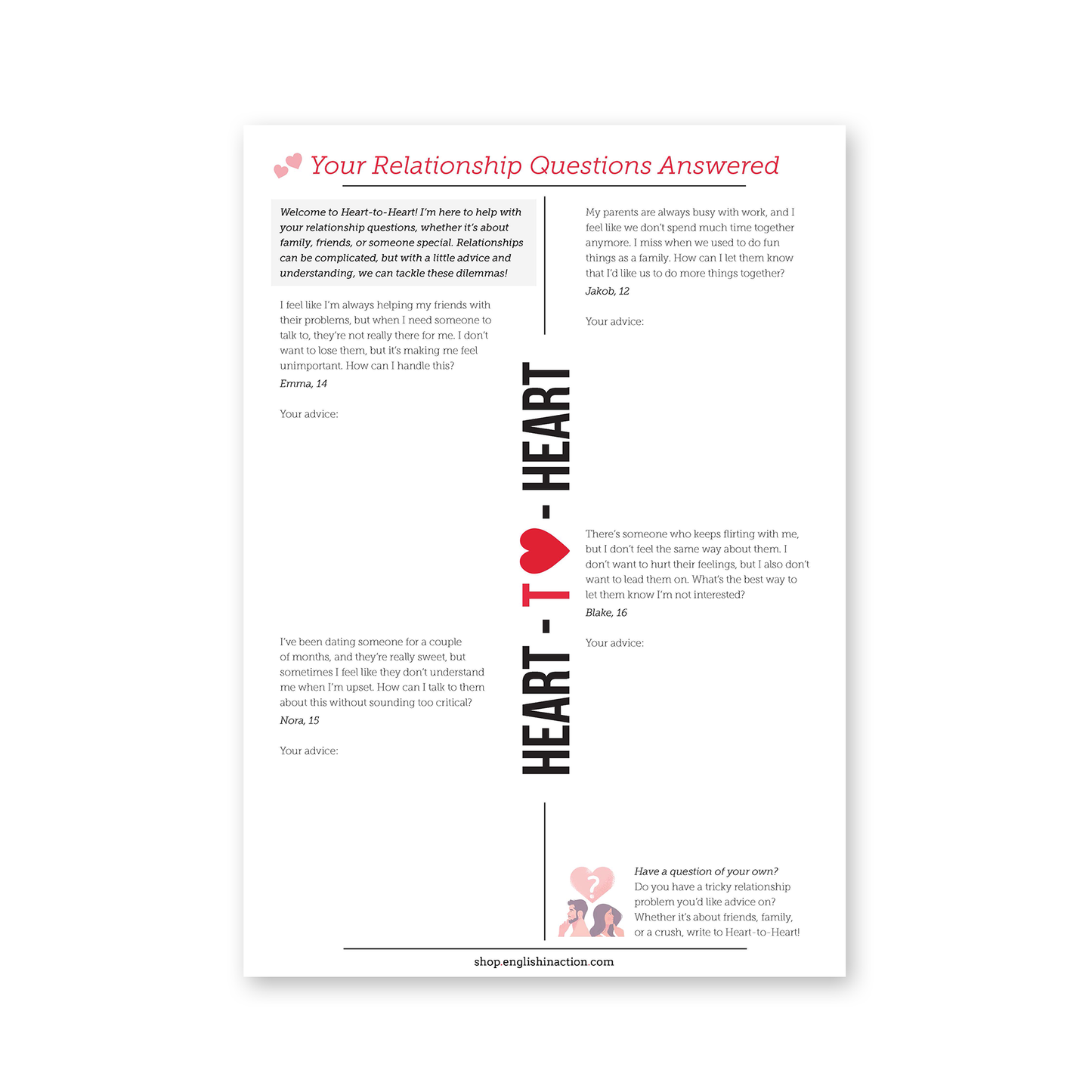 Relationship Advice Column | EFL Worksheet - TEFL-Toolkit.com