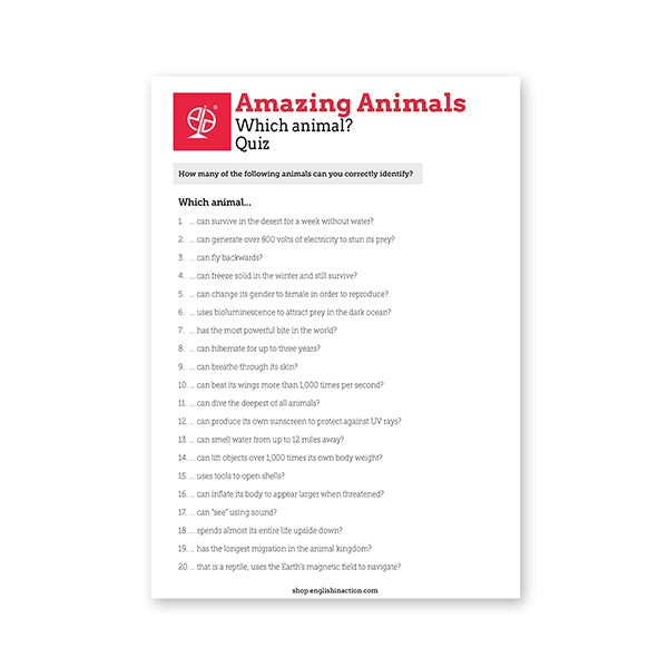 Amazing Animals | English and Science Reading and Quiz for EFL Learners - shop.englishinaction.com