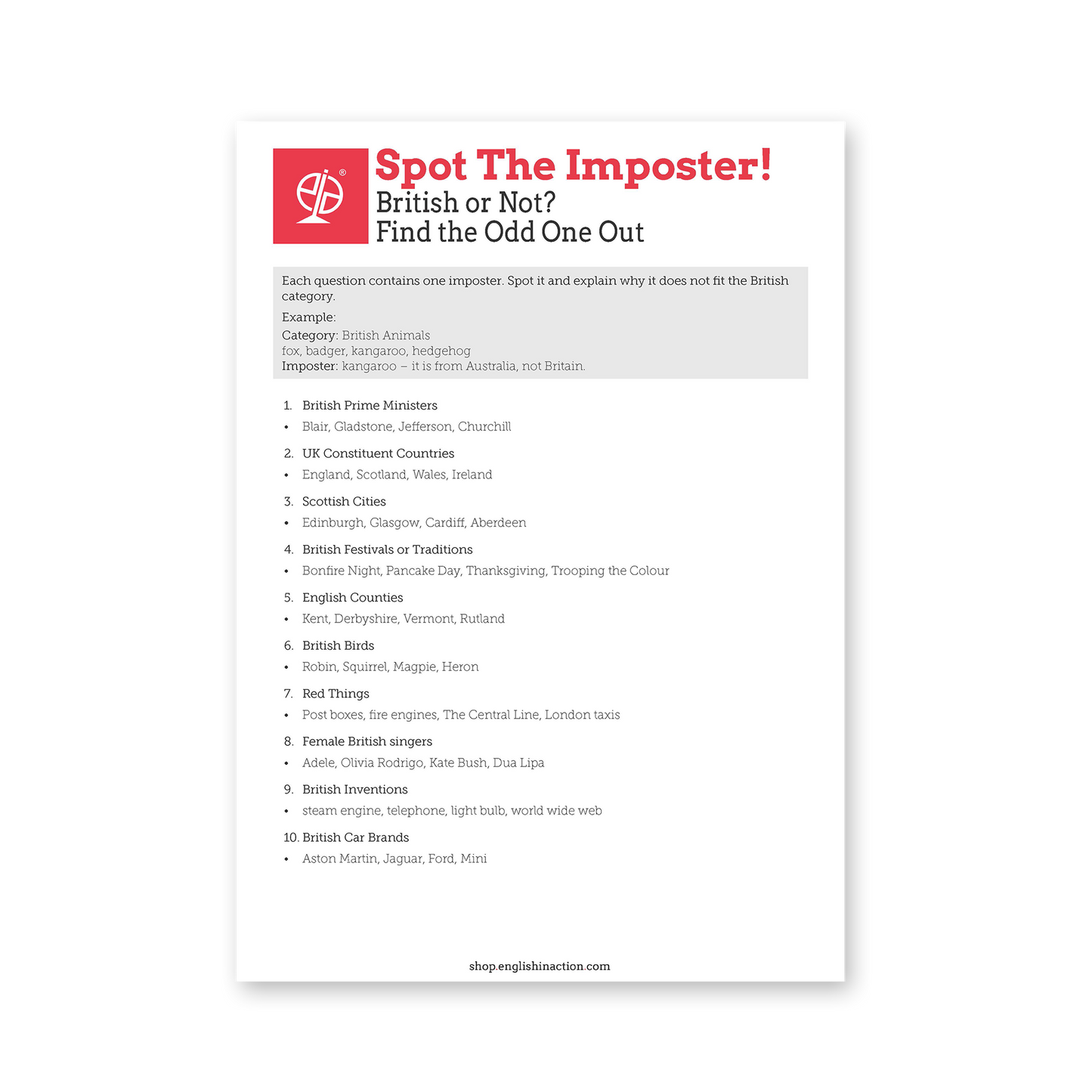 Britain Puzzles | Word Link and Odd-One-Out EFL Worksheets