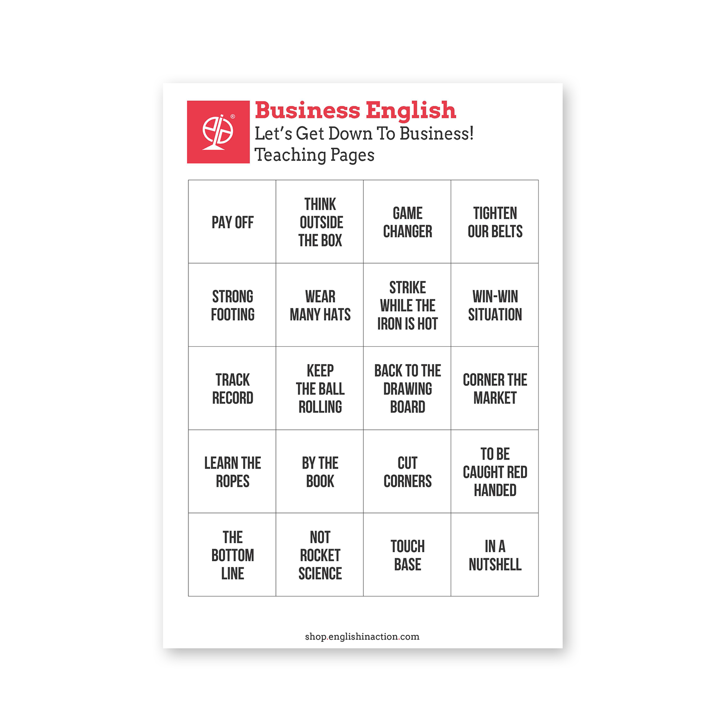 Business English Idioms | EFL Worksheet for Workplace Communication Skills - shop.englishinaction.com