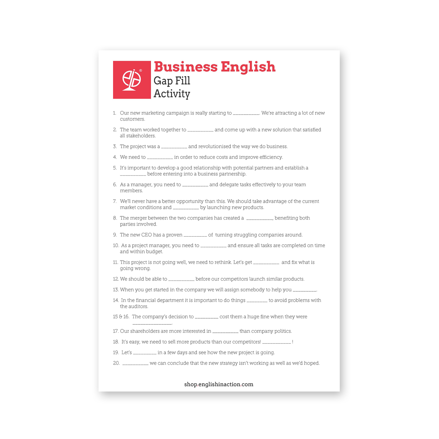 Business English Idioms | EFL Worksheet for Workplace Communication Skills - shop.englishinaction.com