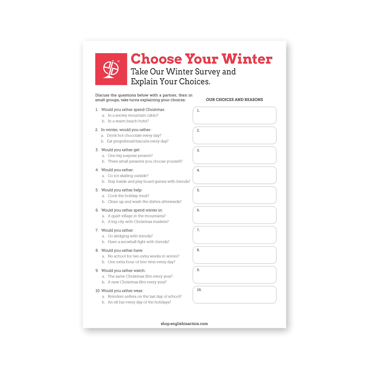 Choose Your Winter | Seasonal Speaking and Decision-Making EFL Activity