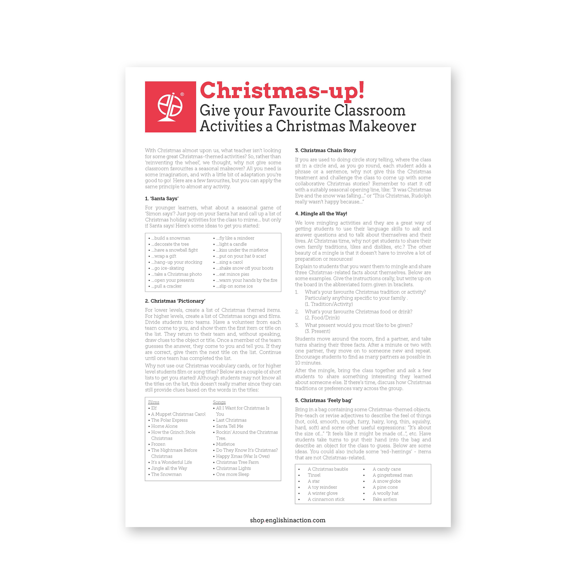 Christmas-up! | EFL Guide to Festive Variations of Classic Classroom Activities - TEFL-Toolkit.com