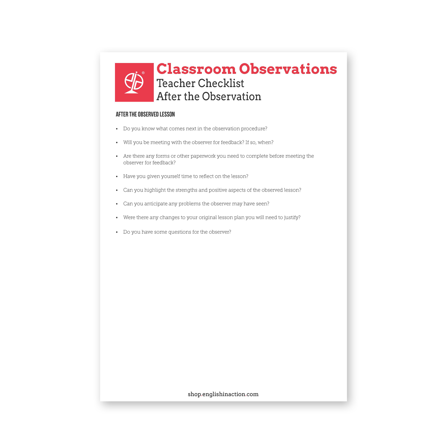 Classroom Observation Checklist | TEFL/ESOL Resource for Teacher Evaluation - TEFL-Toolkit.com