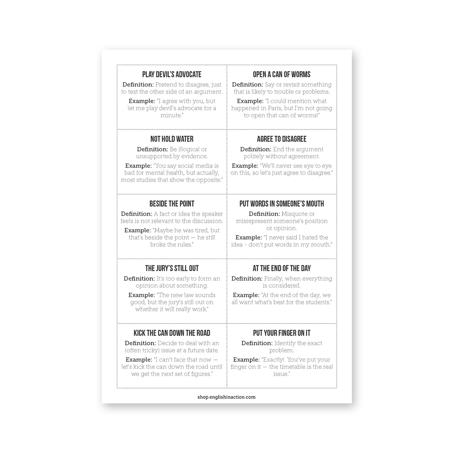 Debate Idioms | ESL Idiom Cards & Activities for Speaking, Persuasion and Fluency - TEFL-Toolkit.com