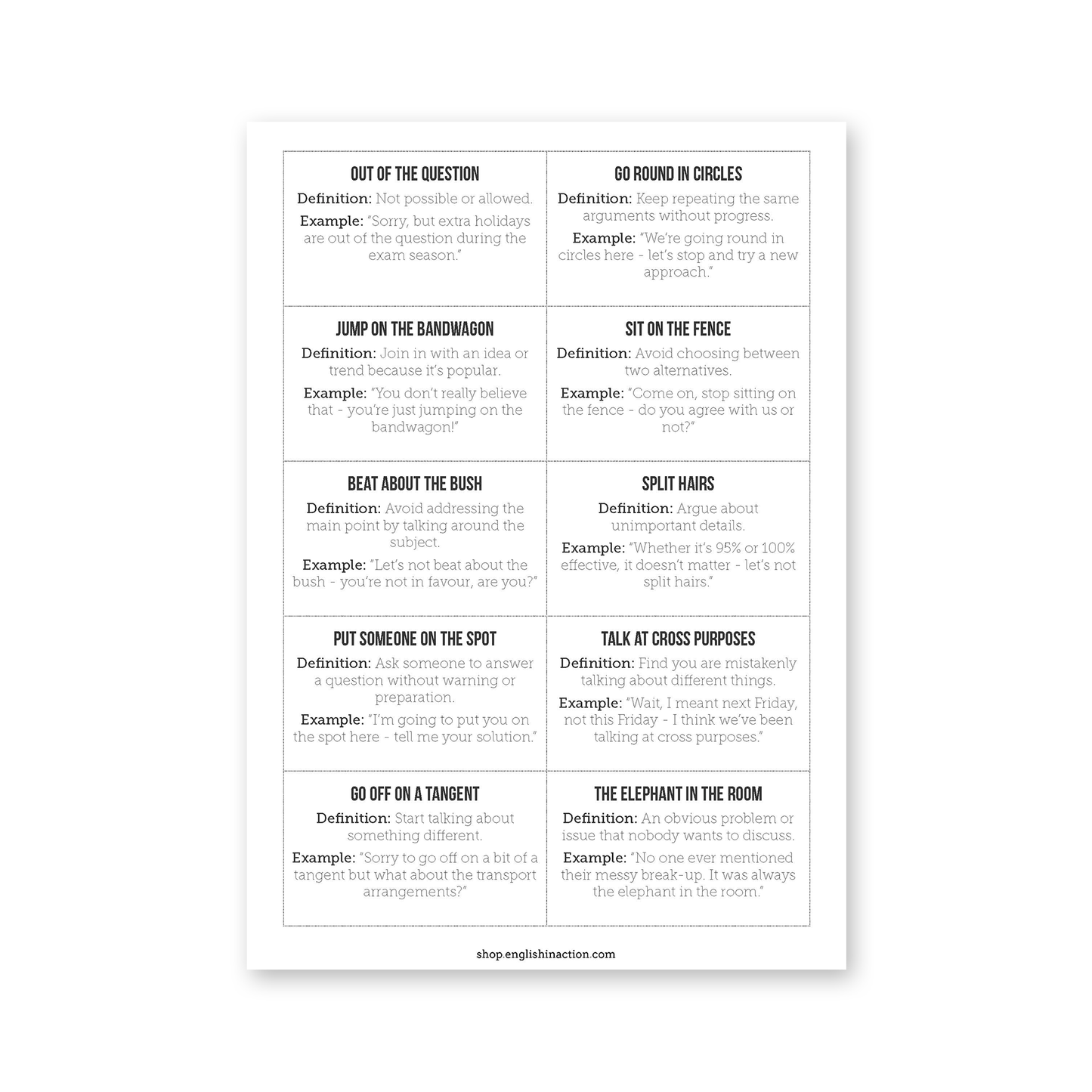 Debate Idioms | ESL Idiom Cards & Activities for Speaking, Persuasion and Fluency - TEFL-Toolkit.com