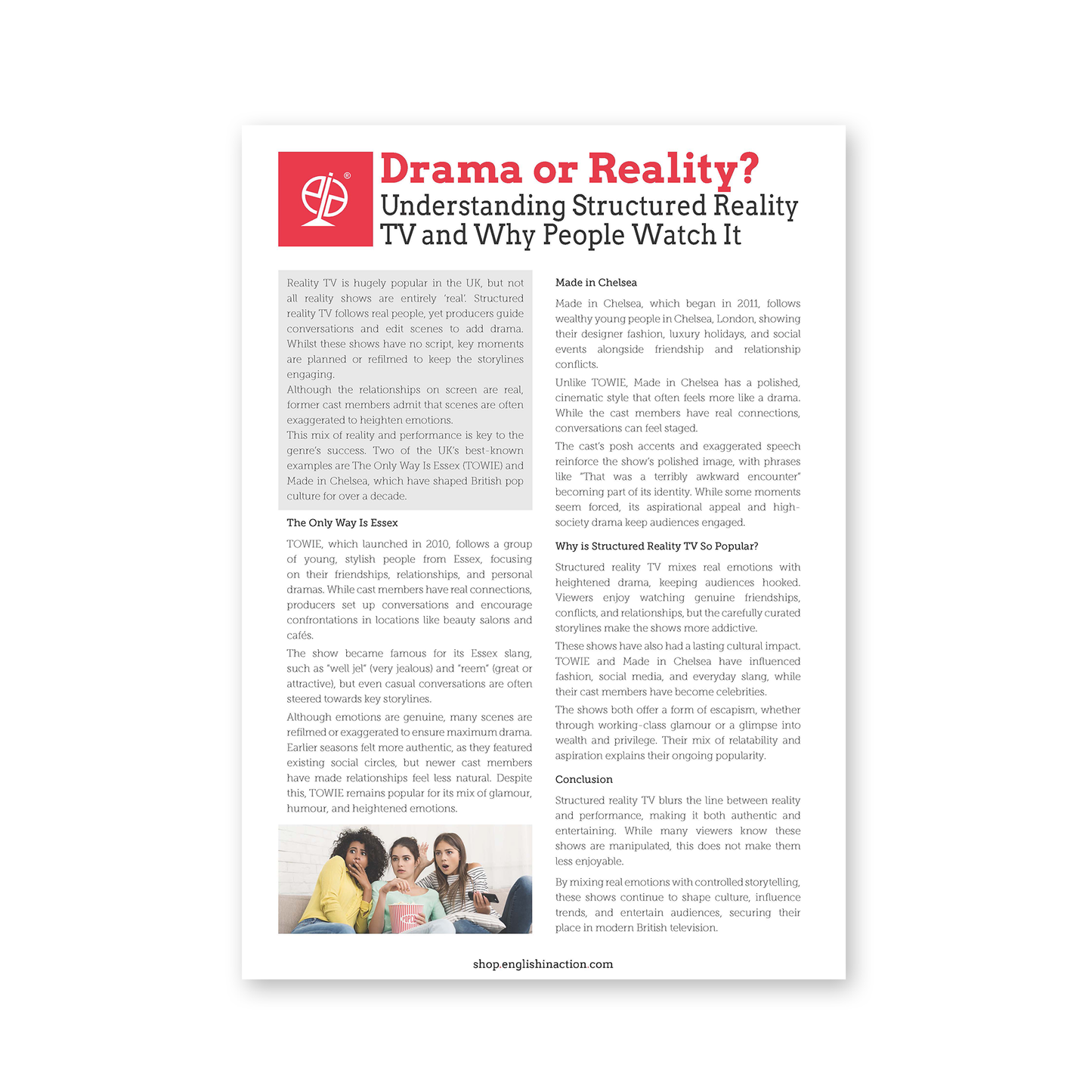 Drama or Reality? | EFL Resource on Pop Culture, Speaking and Storytelling - TEFL-Toolkit.com
