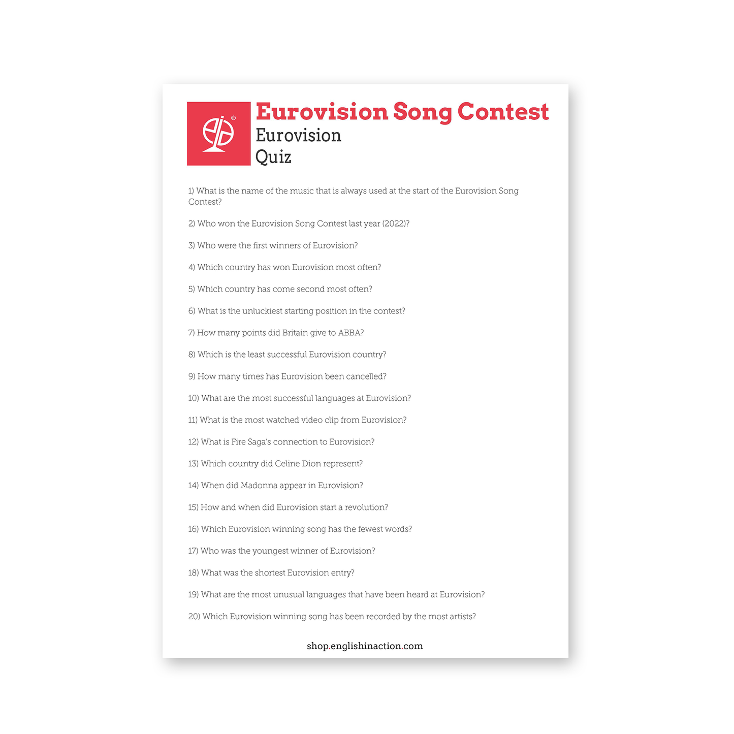Eurovision and Liverpool Quiz | EFL Worksheet on Music, Culture and British Landmarks