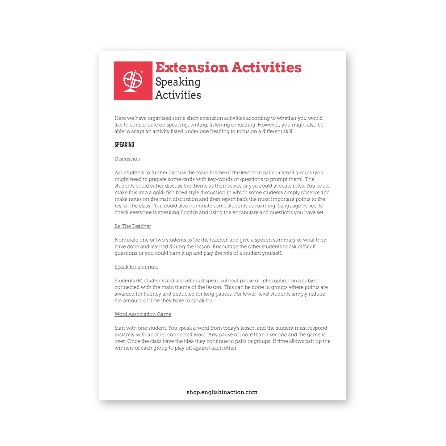 TEFL/ESOL Extension Activities | EFL Resource