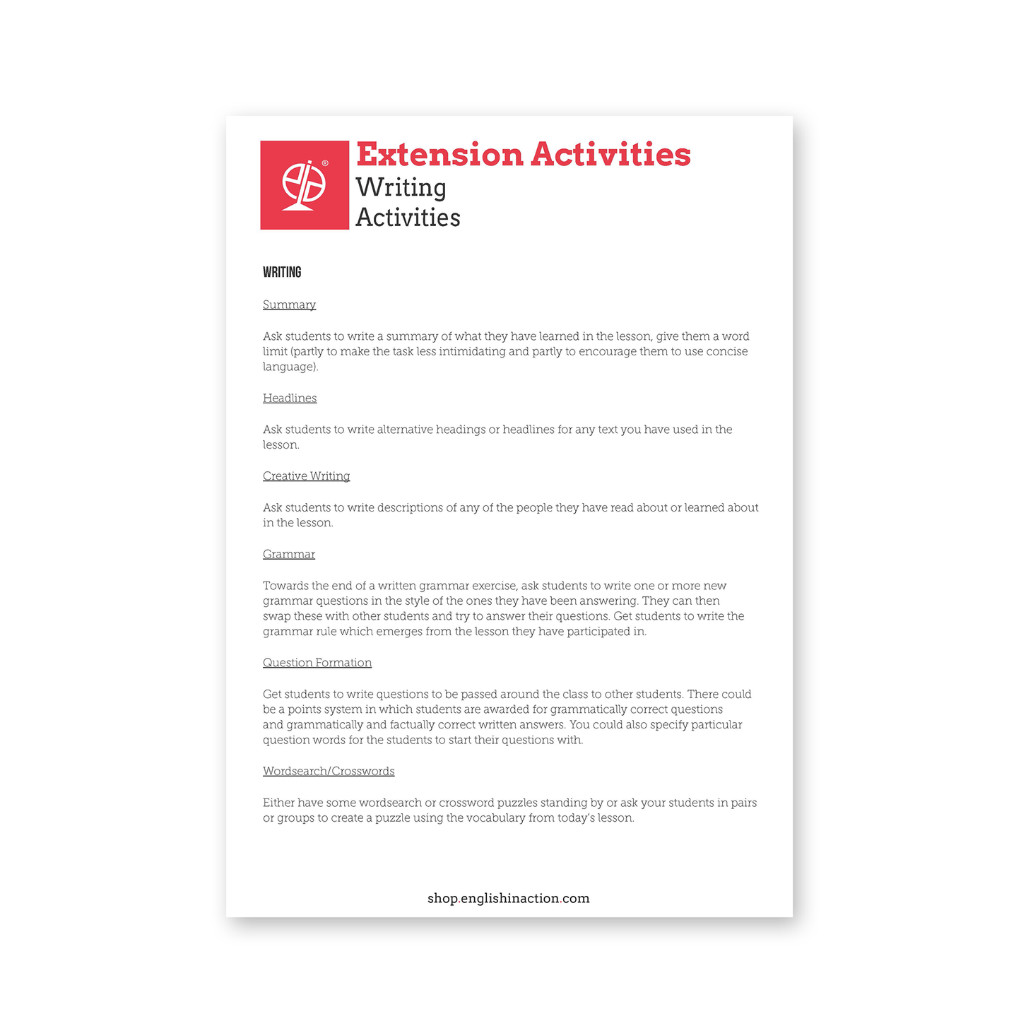 TEFL/ESOL Extension Activities | EFL Resource