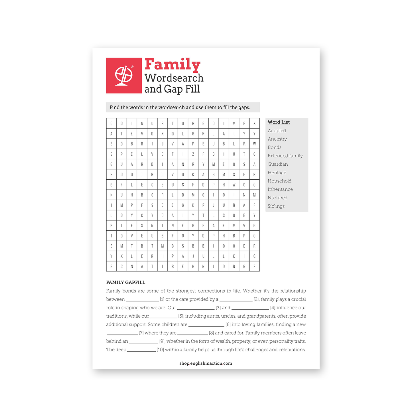 Family, Friends and Pets Vocabulary | EFL Worksheet with Wordsearches, Gap Fills and Word Cards - TEFL-Toolkit.com