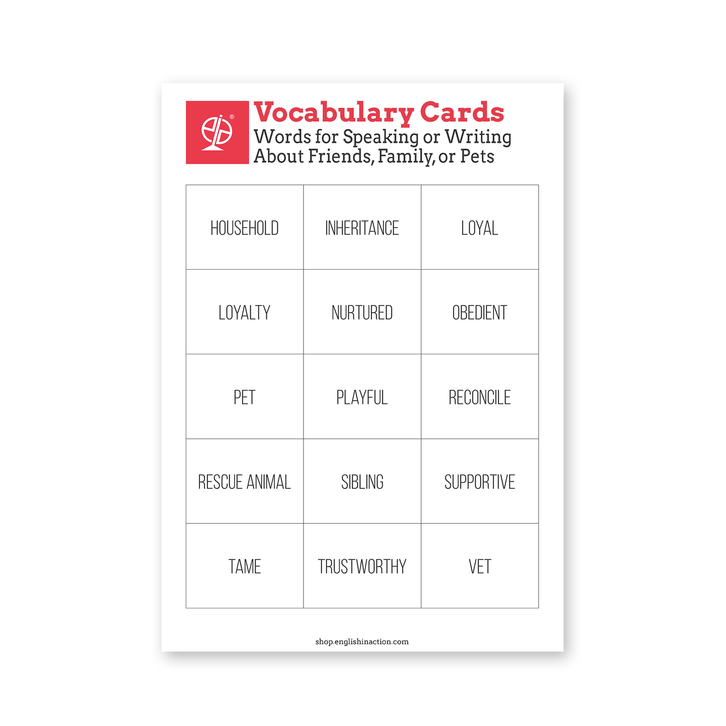 Family, Friends and Pets Vocabulary | EFL Worksheet with Wordsearches, Gap Fills and Word Cards - TEFL-Toolkit.com