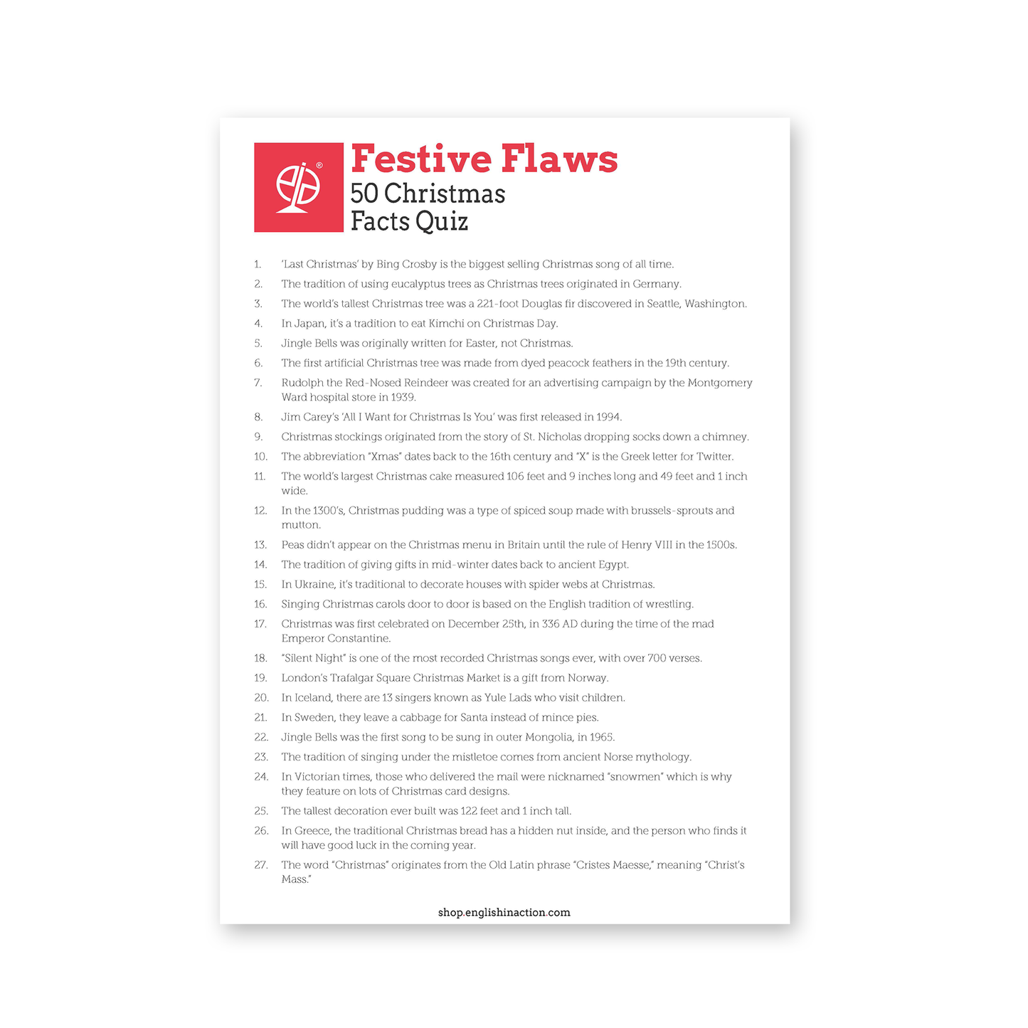Festive Flaws | 50 Christmas Facts Quiz - TEFL-Toolkit.com