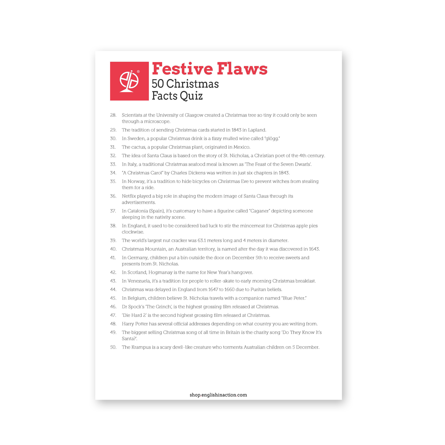 Festive Flaws | 50 Christmas Facts Quiz - TEFL-Toolkit.com