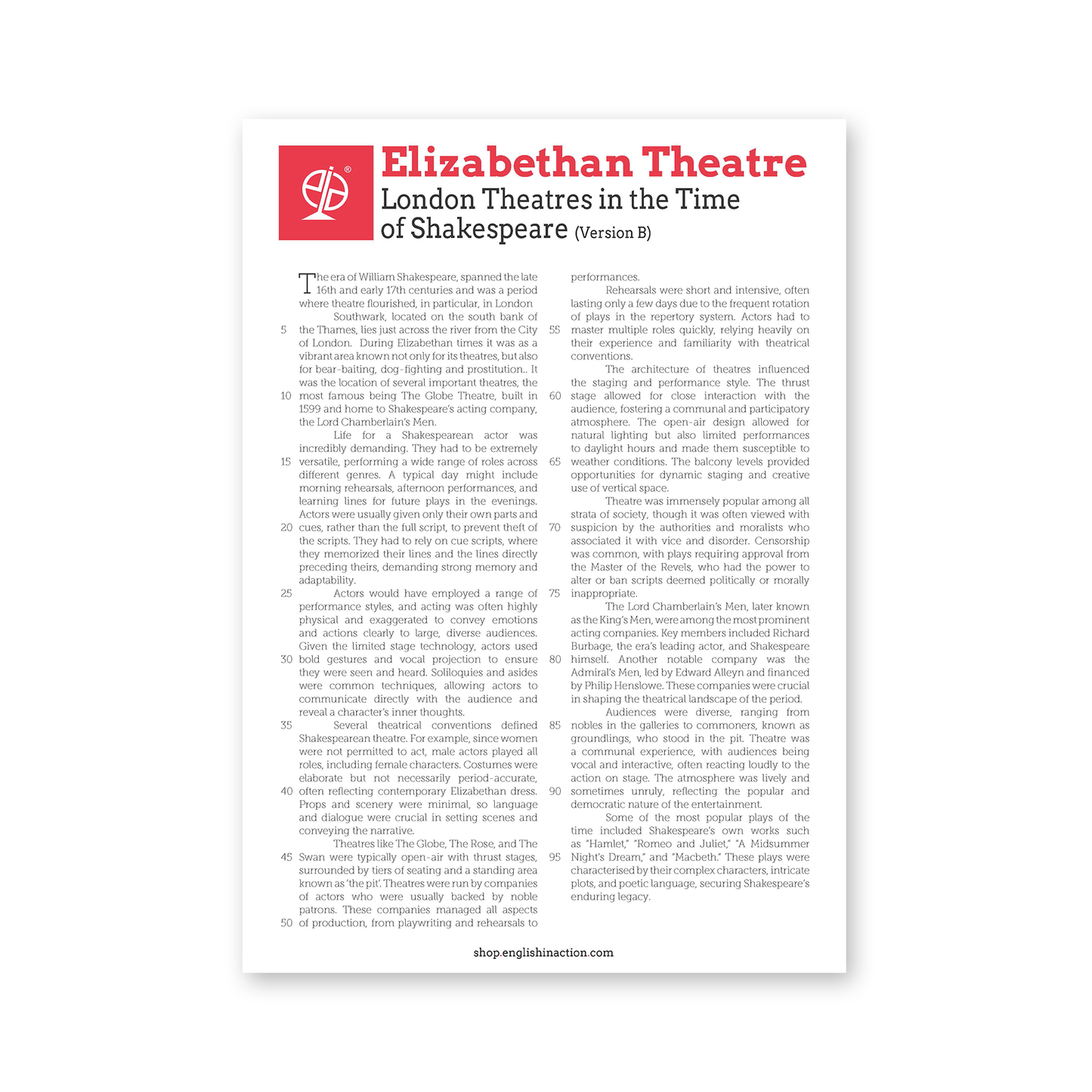Elizabethan Theatre | EFL Reading Texts - TEFL-Toolkit.com