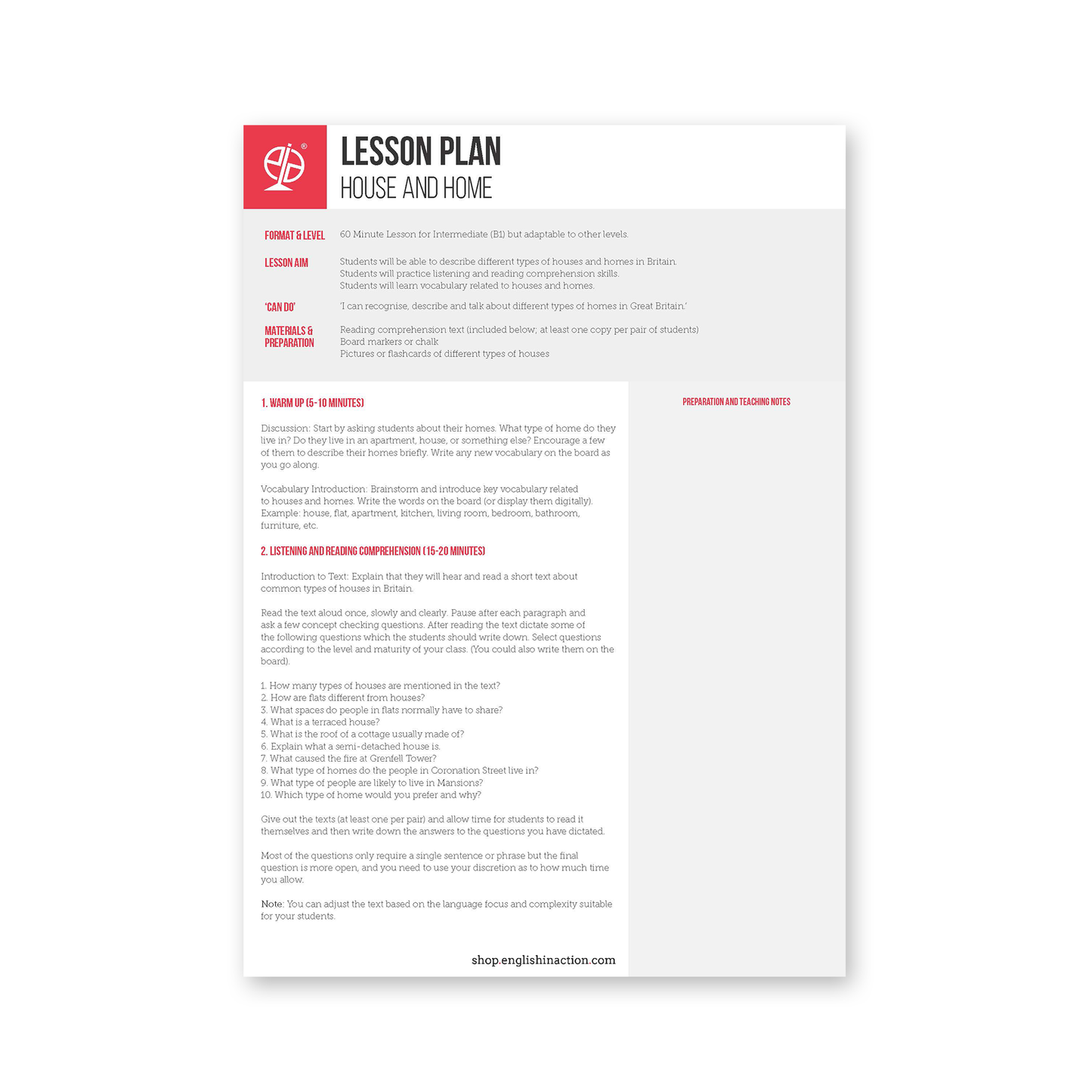 House and Home | EFL Lesson Plan - TEFL-Toolkit.com