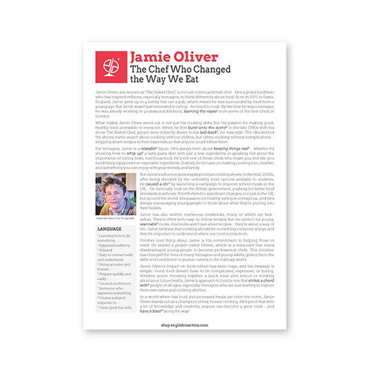 Jamie Oliver Text | EFL Resource - TEFL-Toolkit.com
