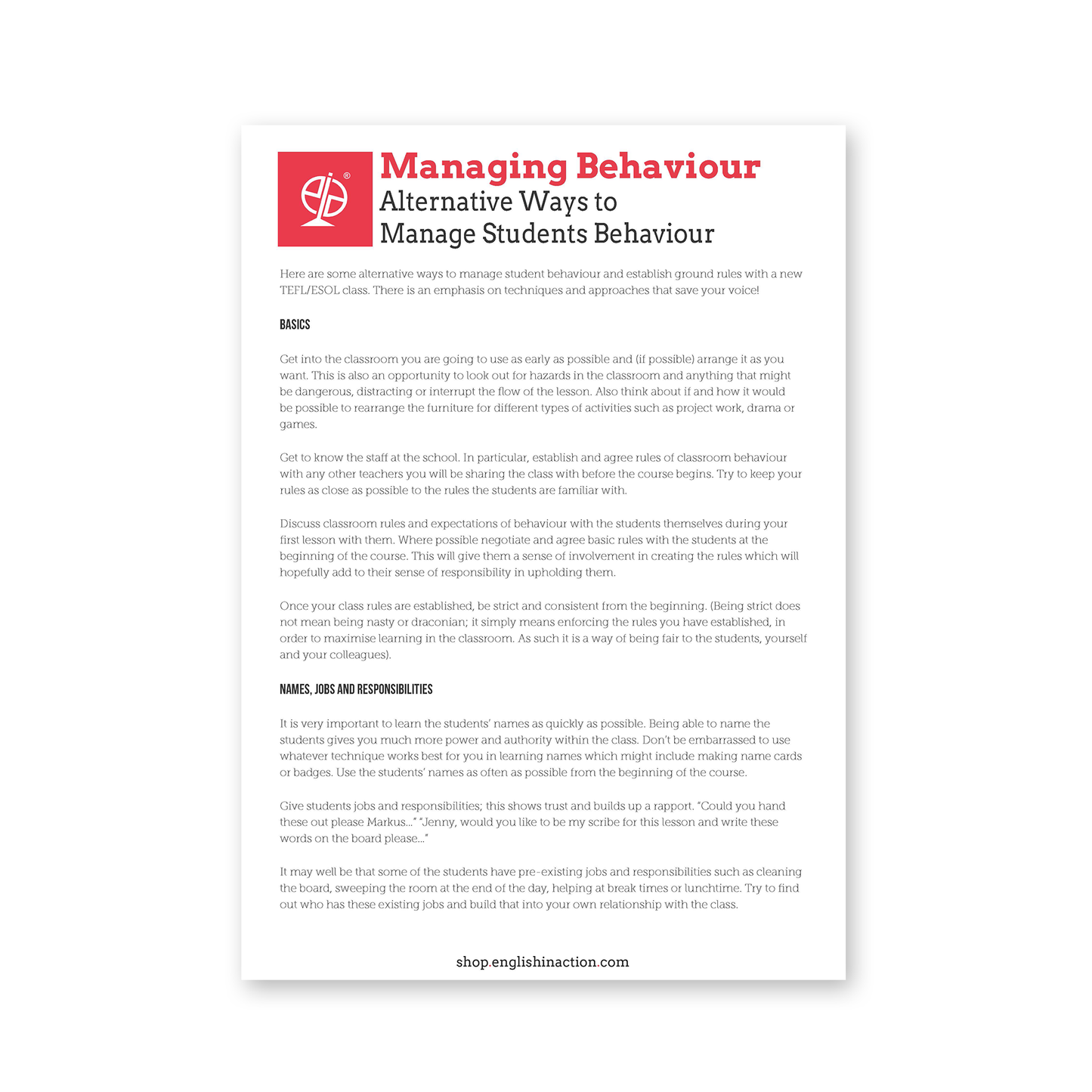 Managing Student Behaviour | EFL Resource - TEFL-Toolkit.com