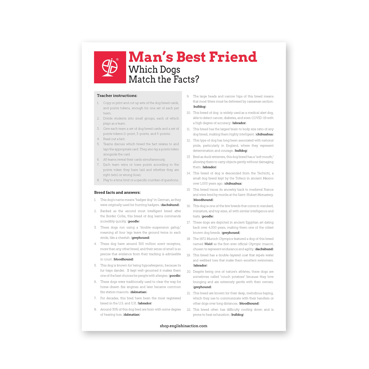 Man’s Best Friend Quiz | EFL Resource - TEFL-Toolkit.com