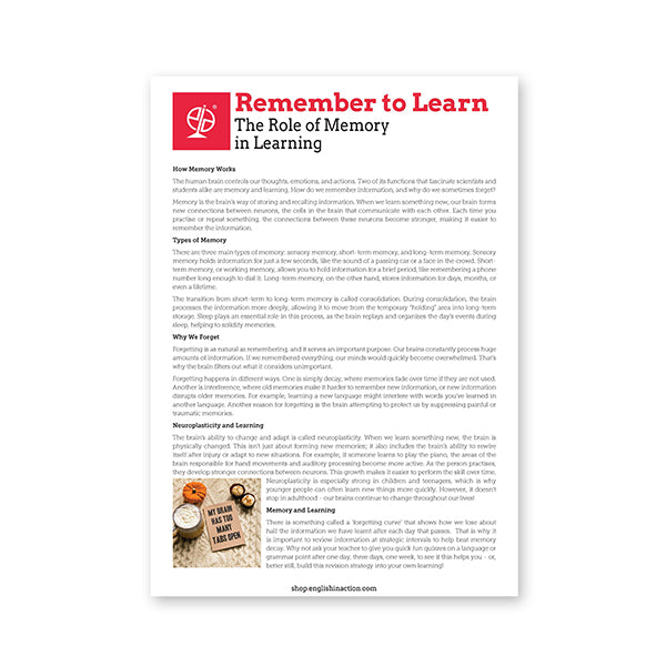 Memory Text and Activities | EFL Resource - TEFL-Toolkit.com