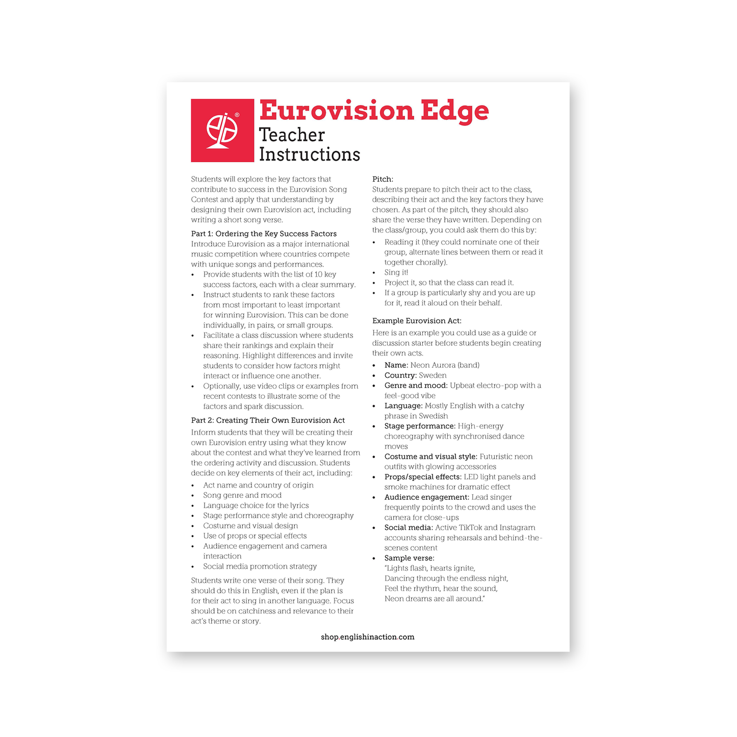 Eurovision Edge | Creative Music Task for English Learners - TEFL-Toolkit.com