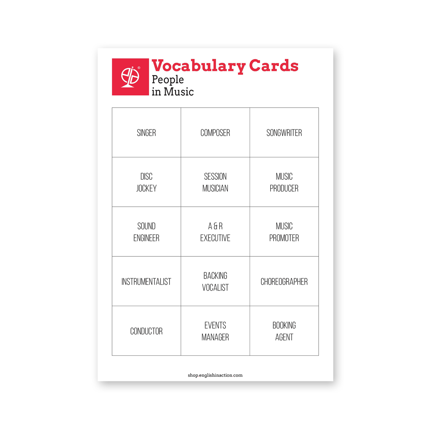 Music & Film Vocabulary | ESL Wordsearches, Crosswords & Printable Cards - TEFL-Toolkit.com