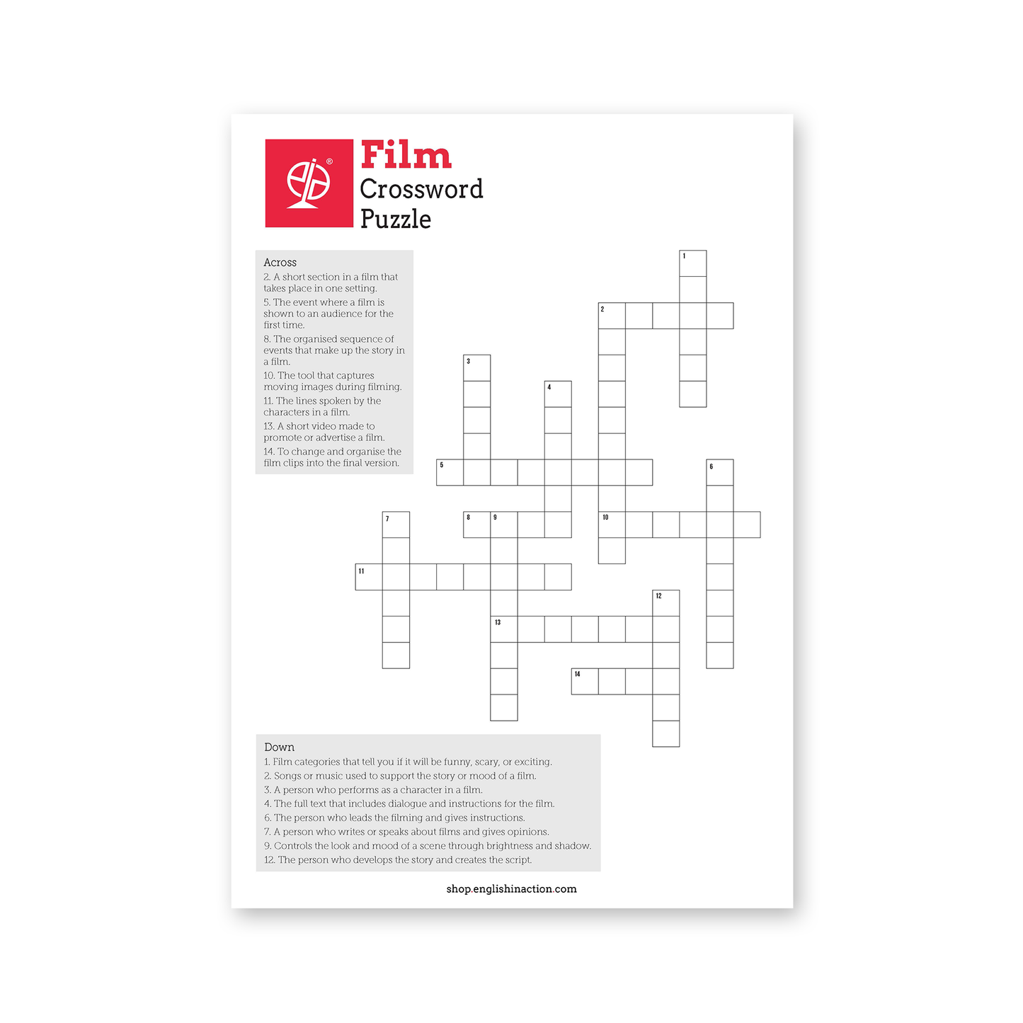 Music & Film Vocabulary | ESL Wordsearches, Crosswords & Printable Cards - TEFL-Toolkit.com