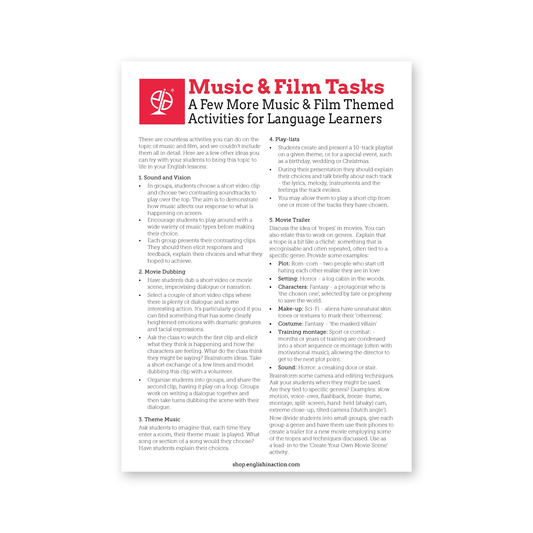 Music & Film Tasks | Short Activities for English Language Learners - TEFL-Toolkit.com