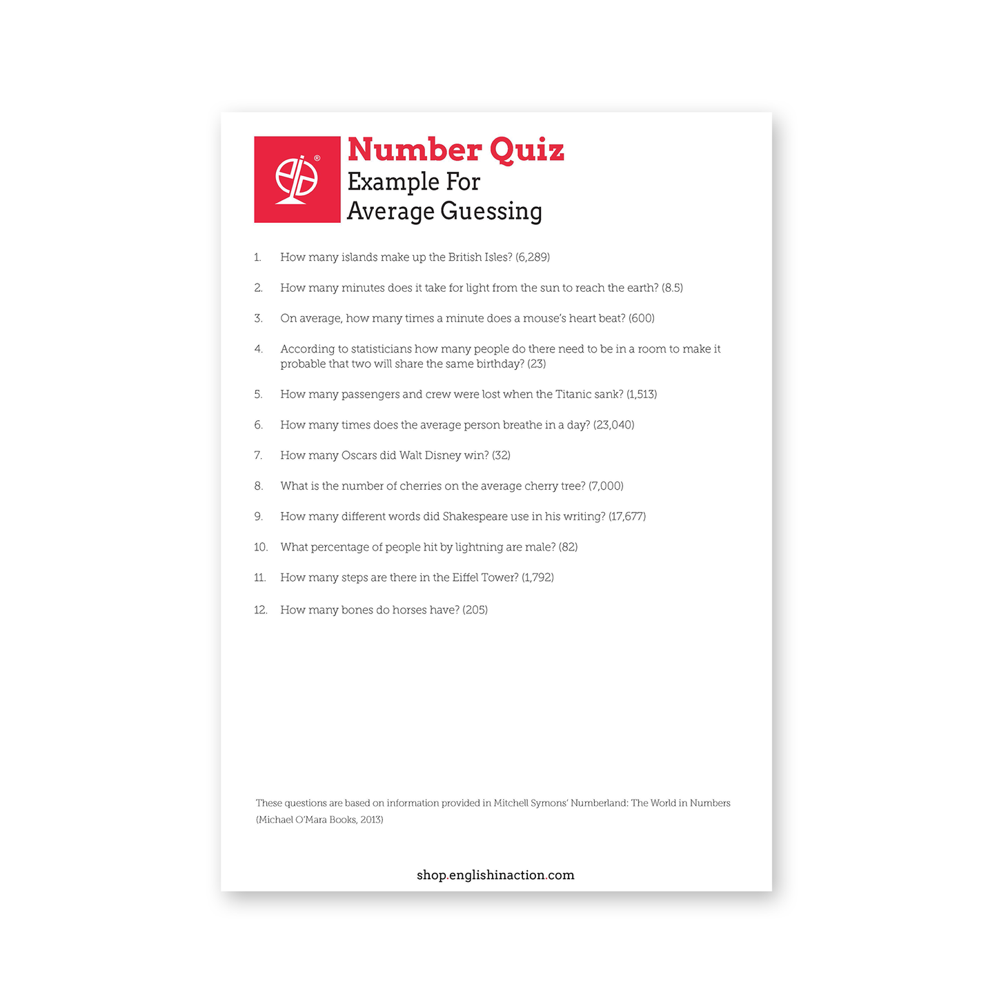 Number Quiz Example | EFL Resource - TEFL-Toolkit.com