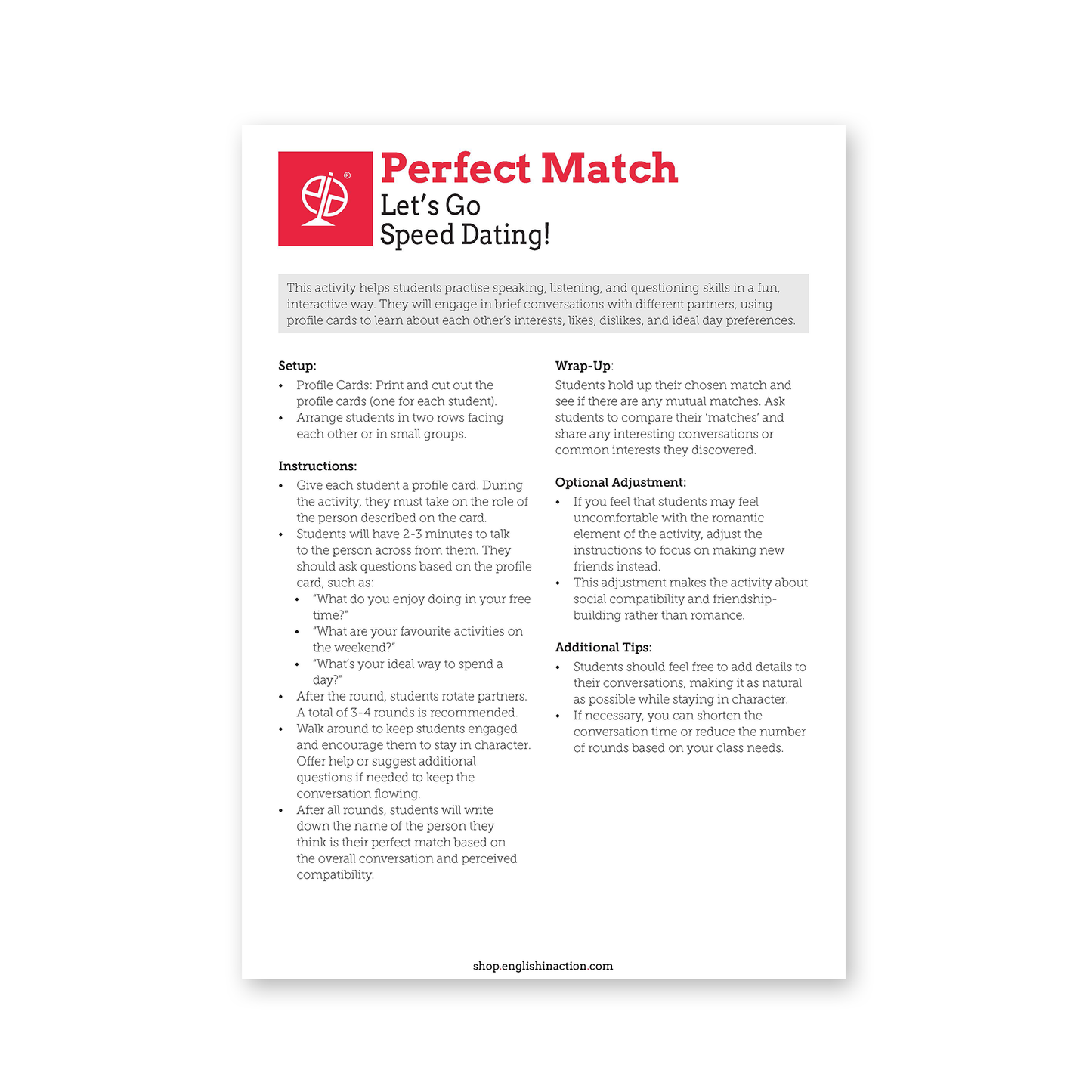Perfect Match | EFL Resource - TEFL-Toolkit.com