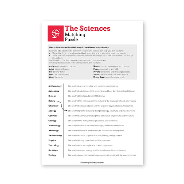 The Sciences and The Elements Puzzles | EFL Resource - TEFL-Toolkit.com