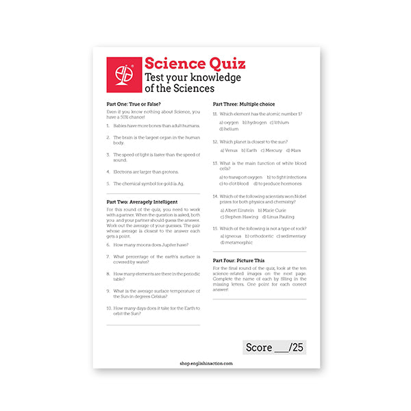 Science Quiz | EFL Resource - TEFL-Toolkit.com