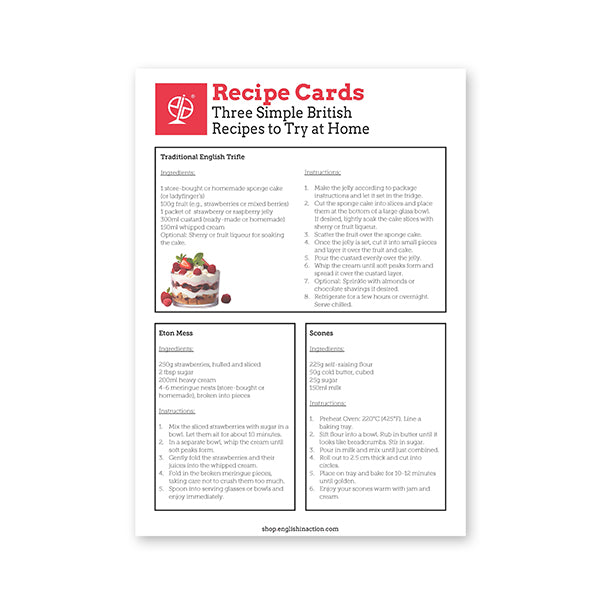 British Food Recipe Cards | Simple EFL Resource for Home Practice - shop.englishinaction.com
