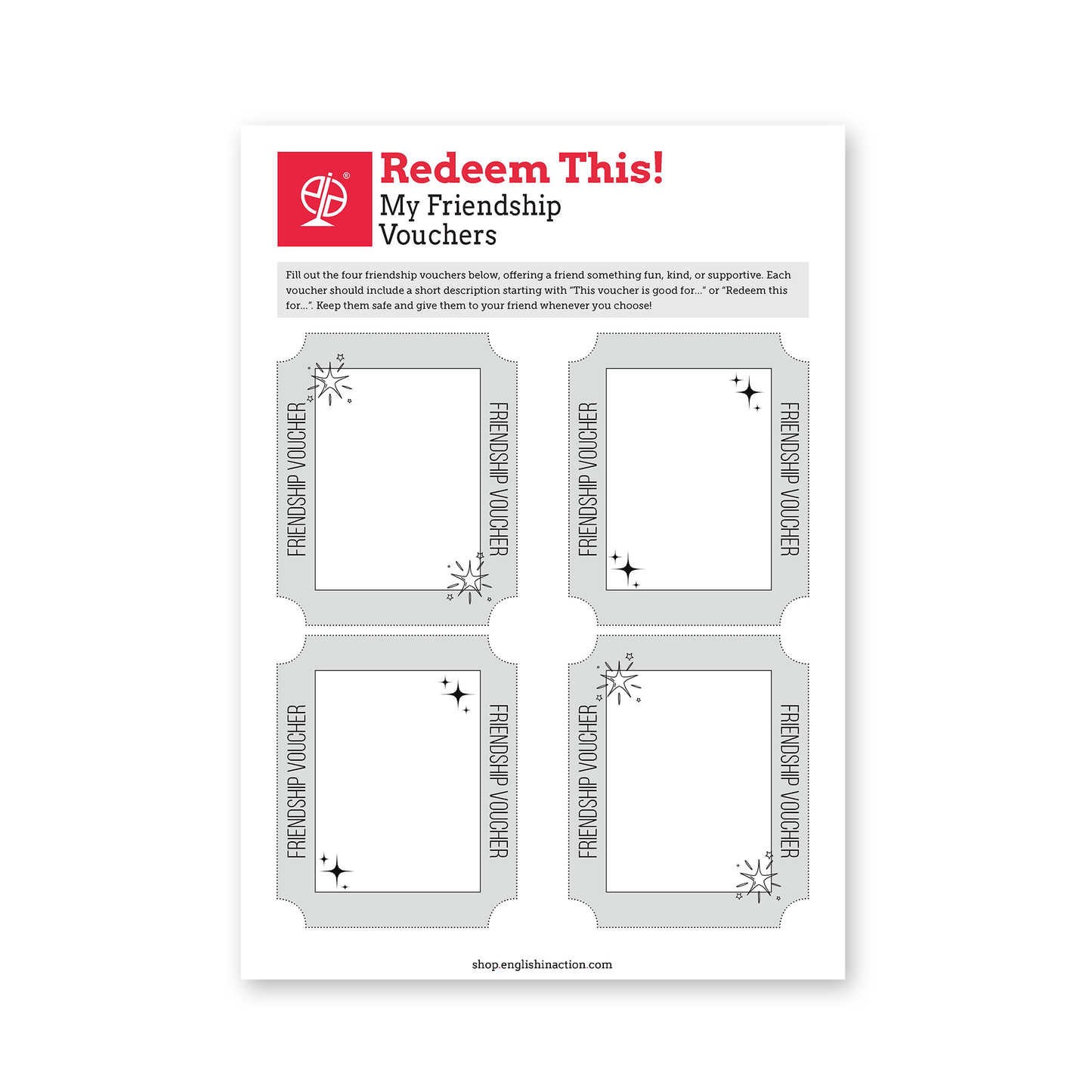 Redeem This! Friendship Vouchers | EFL Worksheet