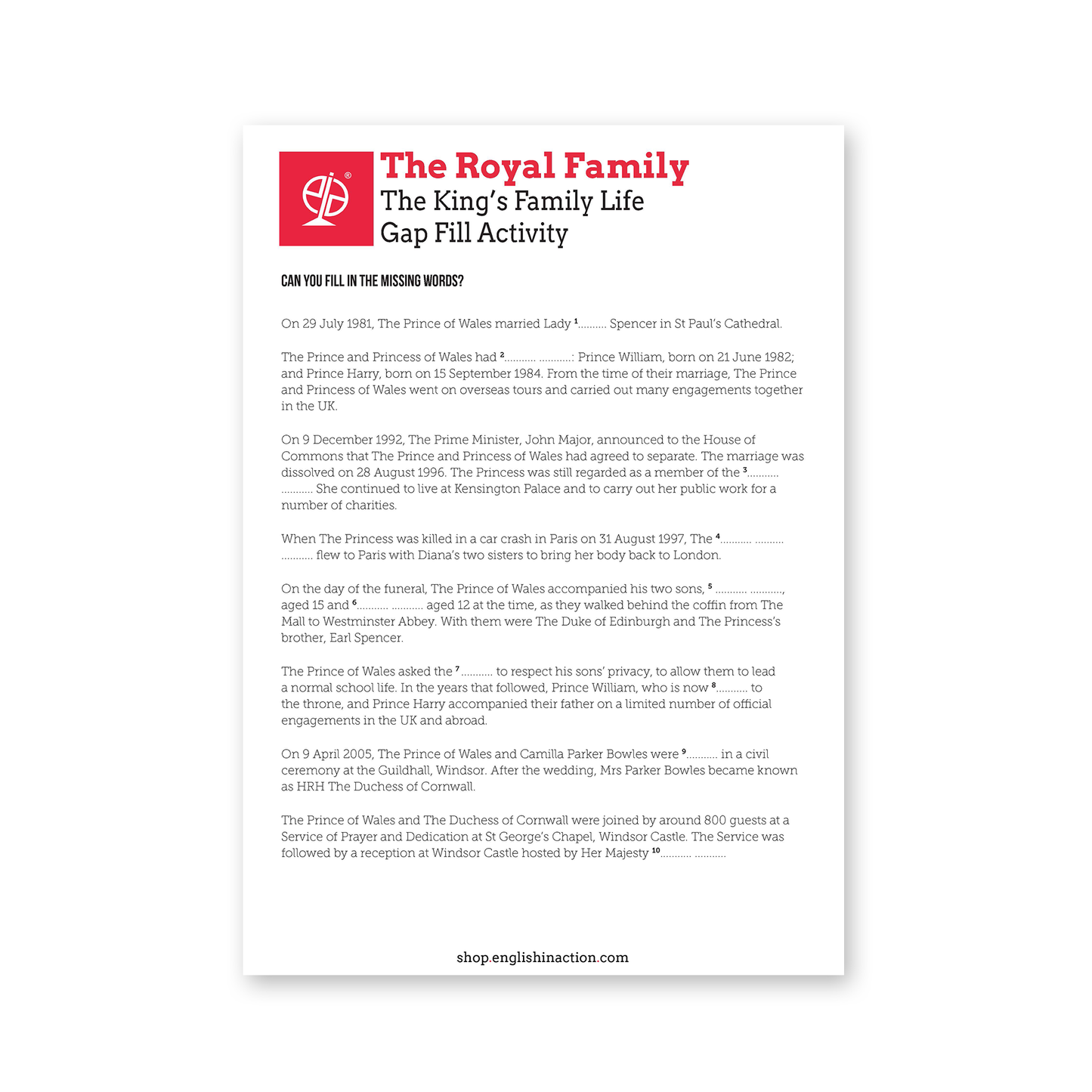 Royal Family Activities | EFL Worksheets