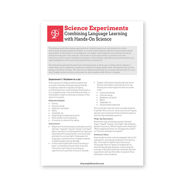 Combining Language Learning with Hands-On Science EFL Resource