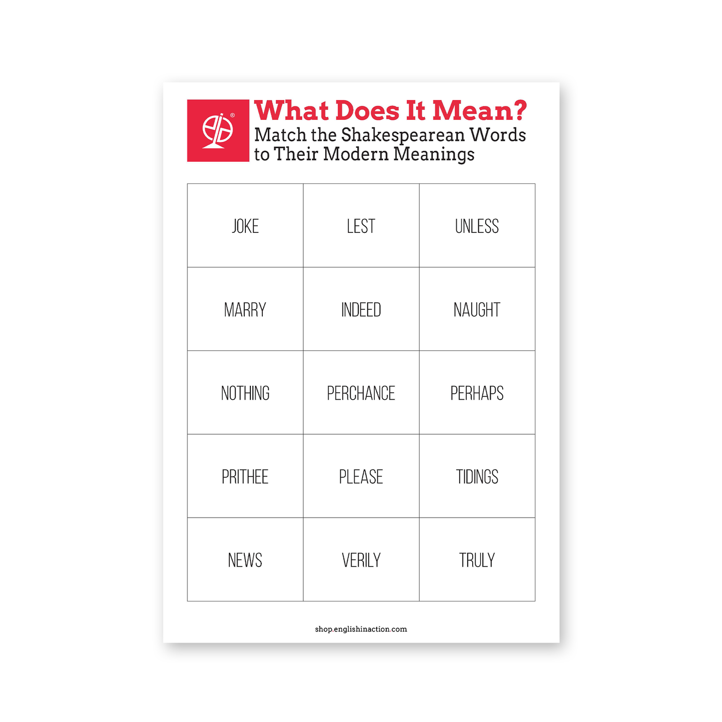 What Does It Mean? | Shakespearean English Vocabulary for EFL Learners - TEFL-Toolkit.com