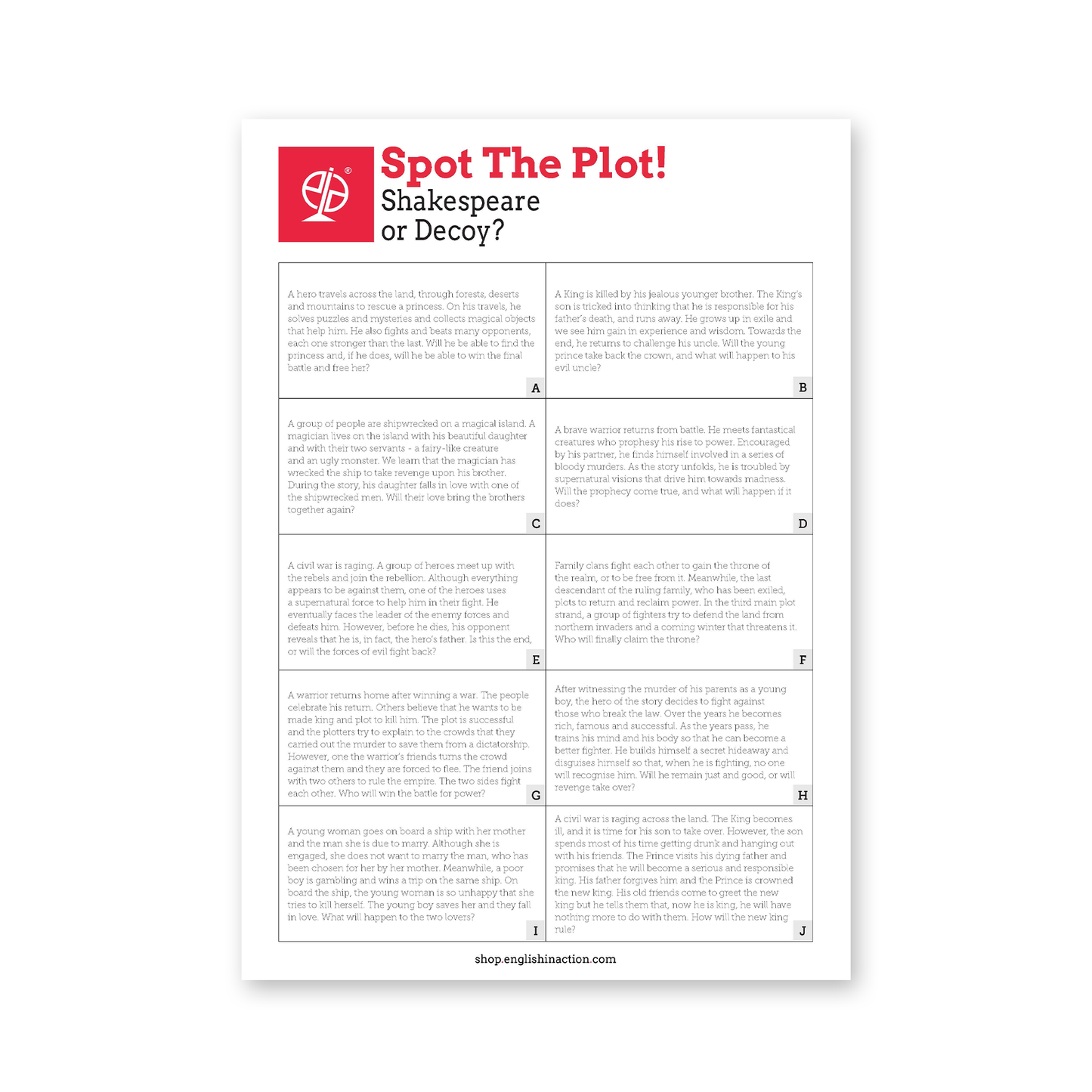 Spot the Plot! | EFL Activity on Shakespearean and Decoy Stories - TEFL-Toolkit.com