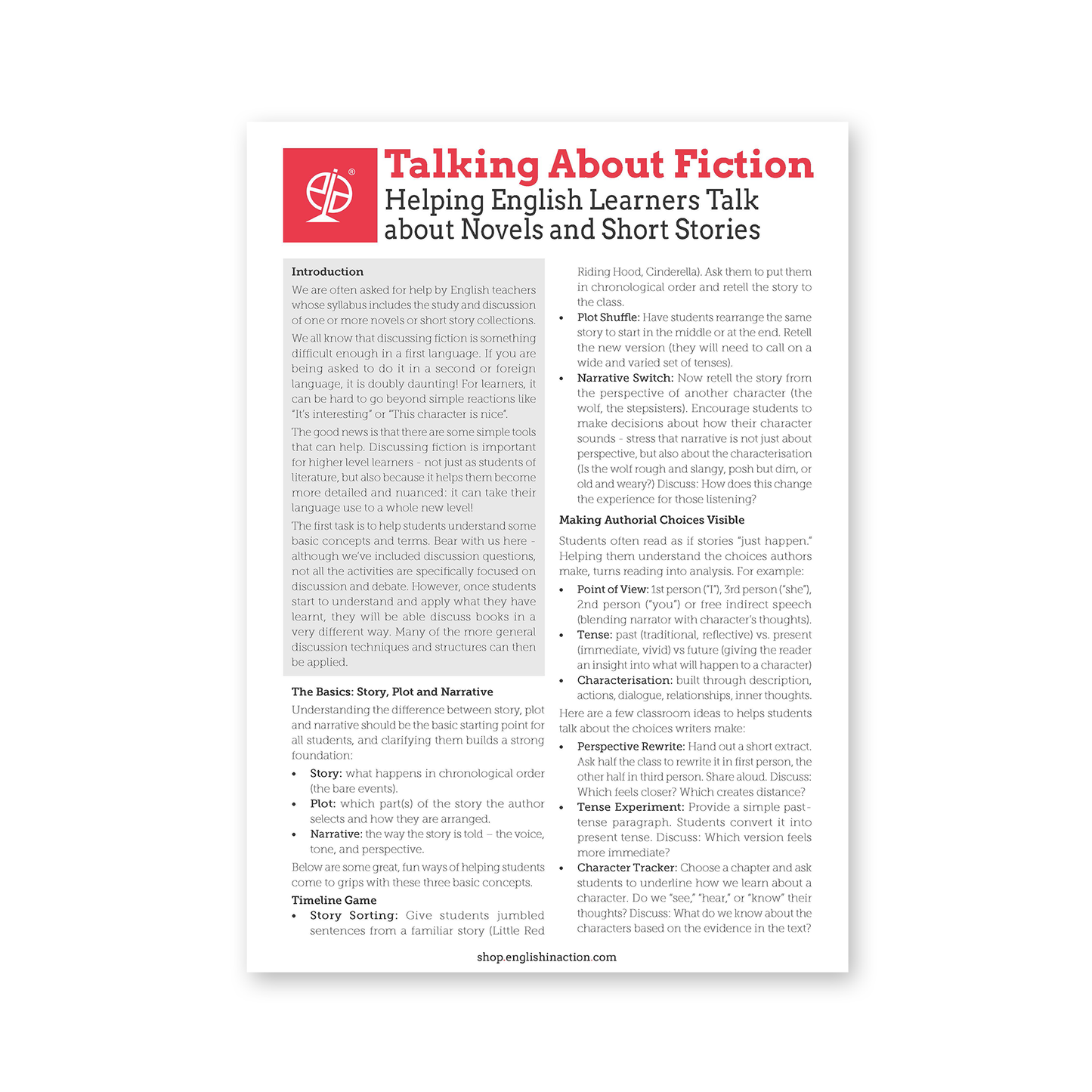 Talking About Fiction | ESL Resource for Analysing Stories, Vocabulary Building and Literary Discussion - TEFL-Toolkit.com