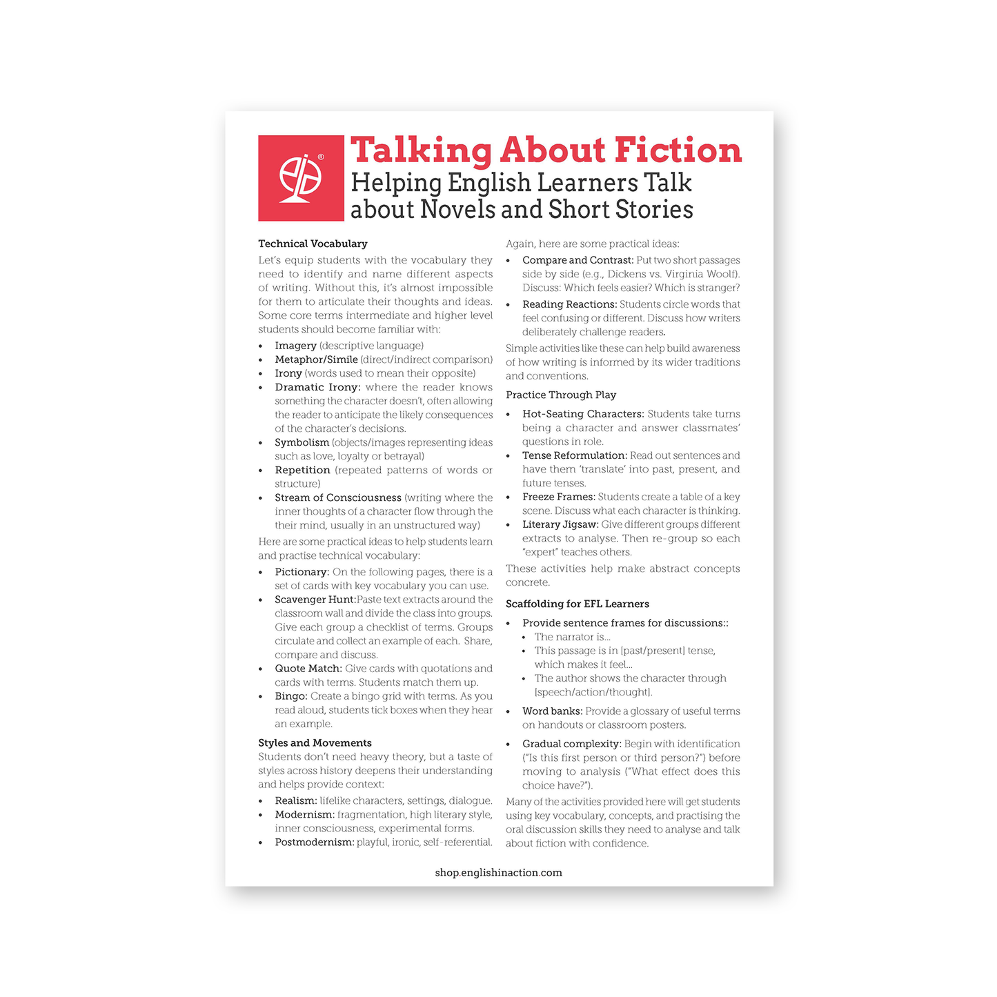 Talking About Fiction | ESL Resource for Analysing Stories, Vocabulary Building and Literary Discussion - TEFL-Toolkit.com