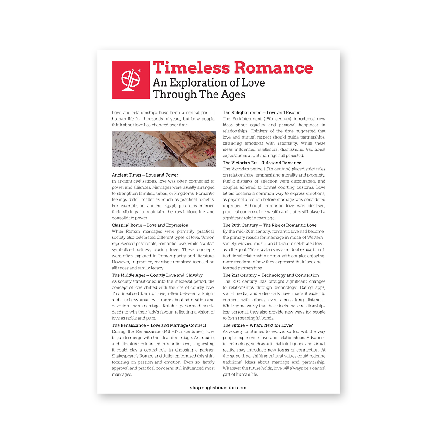 Timeless Romance Text and Activities | EFL Resource - TEFL-Toolkit.com