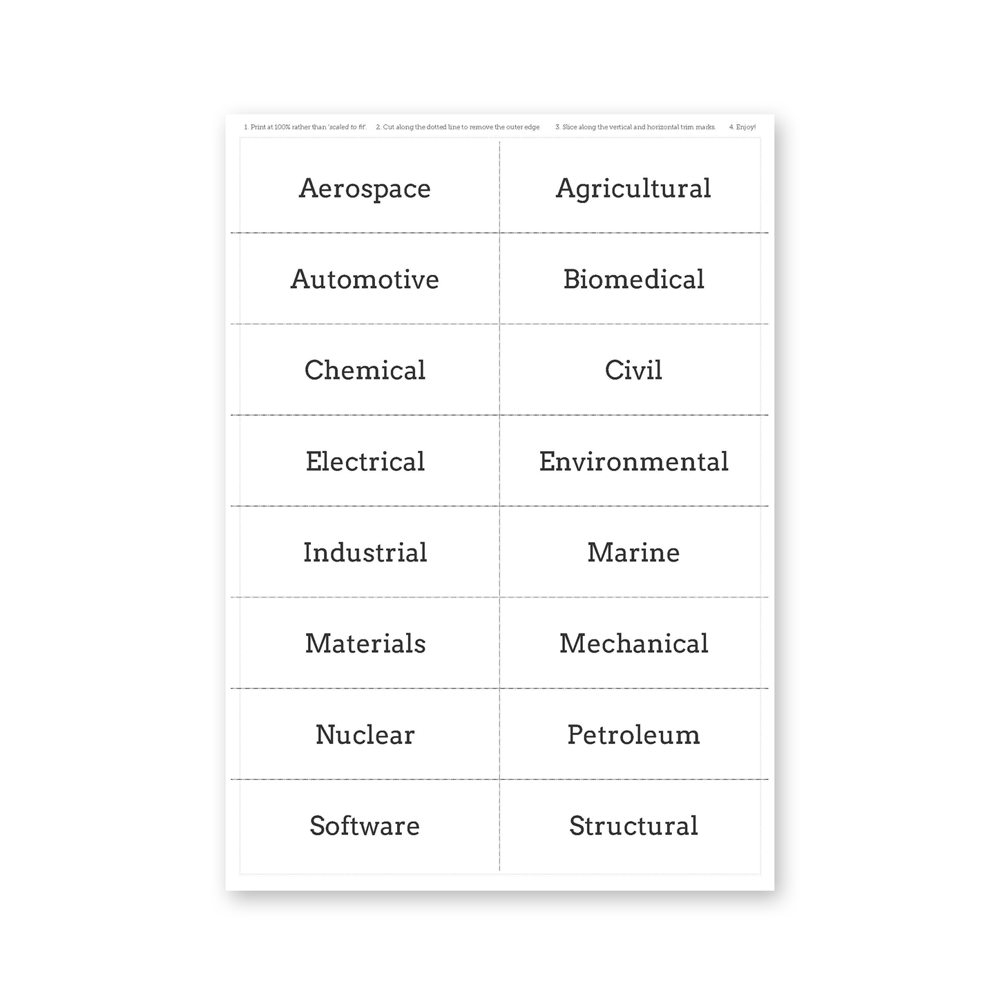 Types of Engineering Matching Puzzle | EFL Worksheet - TEFL-Toolkit.com