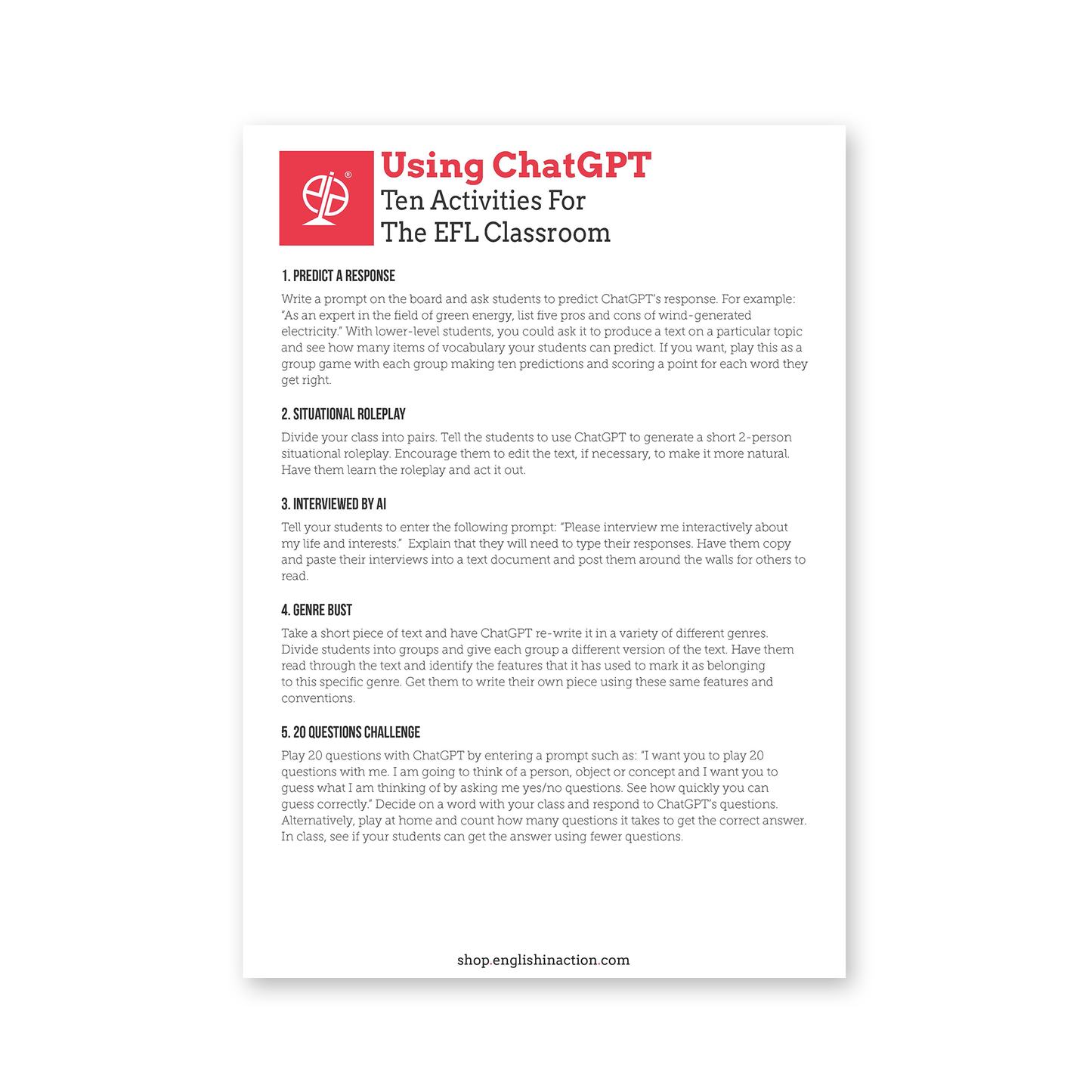 Using ChatGPT | Ten Activities for the TEFL Classroom | EFL Resource - TEFL-Toolkit.com