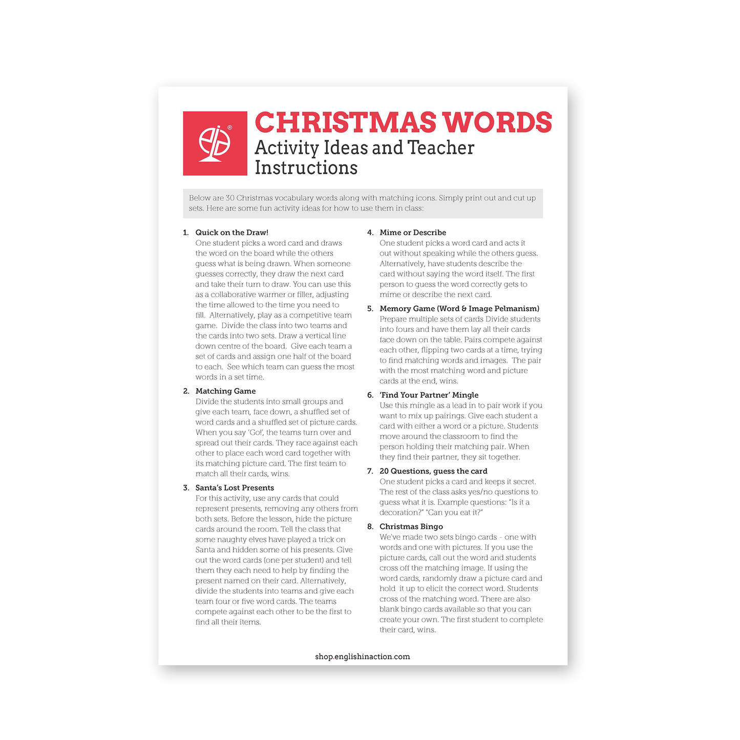 Christmas Words | EFL Vocabulary and Festive Classroom Activities - TEFL-Toolkit.com