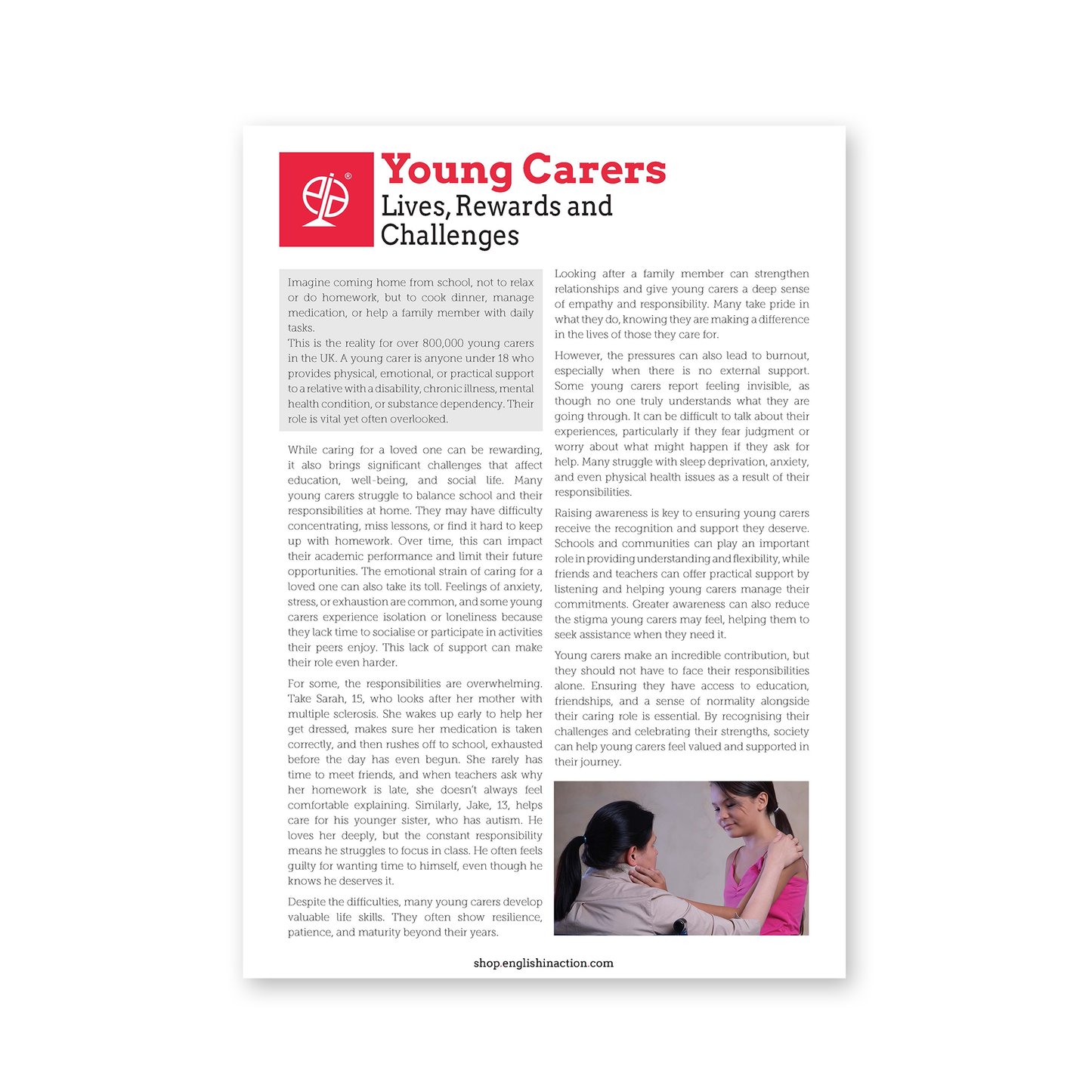Young Carers Text and Activities | EFL Resource
