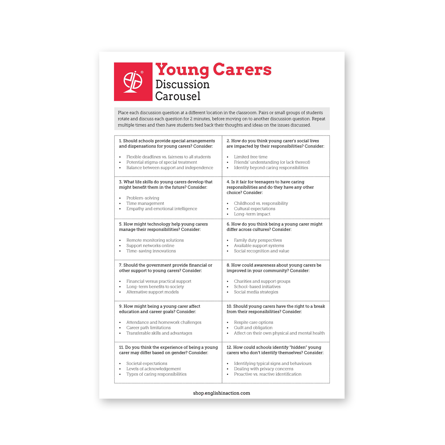 Young Carers Text and Activities | EFL Resource