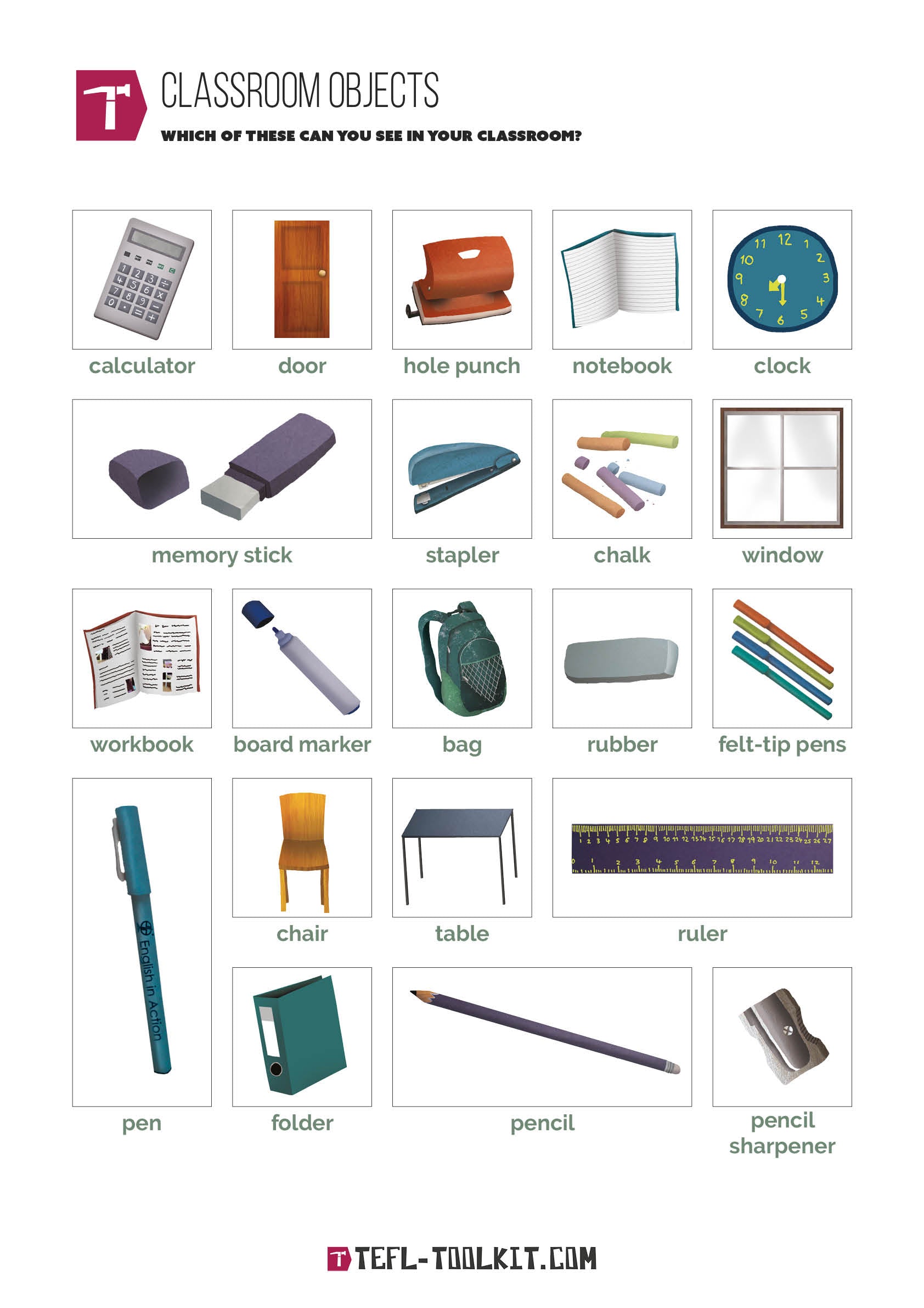 Classroom Objects | EFL Classroom Poster – TEFL-Toolkit.com